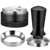 Reoszeank kit front view showing tamper distributor and funnel for consistent espresso