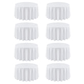 RestfulGlow front view of eight white tablecloths showing clean pack and value