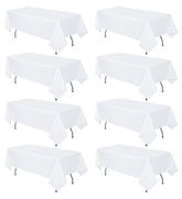 RestfulGlow front packaging showing eight white rectangle tablecloths, neat bulk value