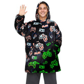 REXEO front view of hoodie blanket showing oversized fit and hood for warmth