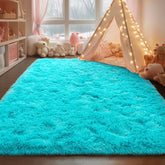 Rezutan front view teal rug shows plush cozy surface and color pop