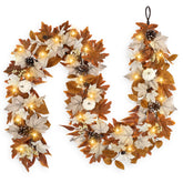 RHTRJ front view of lighted fall garland adding warm seasonal ambiance