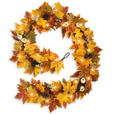RHTRJ front view garland with warm lights enhancing fall ambiance