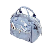 RICHTRUE blue lunch bag front view showing cute pins and zipper for easy access