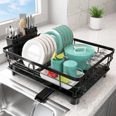 Ricobes front view of black dish rack showing tidy organized storage and space saving
