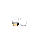 Riedel O wine tumbler front view showing brand and elegant stemless design benefit