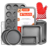 ritonis front view of full 8-piece set showing organized pans and mitt, convenient starter kit
