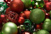 R N' D Toys front packaging showing red and green ornament set, easy holiday decorating