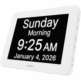 Robin front display showing large date and time for easy reading