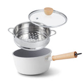 ROCKURWOK front view of white 3 QT saucepan showing modern design and versatility