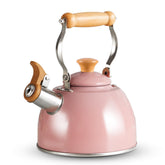 ROCKURWOK pink kettle front view showing compact design and quick boil benefit