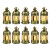 Romadedi front view of pack of 10 gold mini lanterns showing elegant finish and benefit lighting