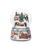Roman glitterdome front view showing train and village, adds festive charm
