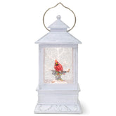 Roman LED swirl lantern front view showing cardinal scene and grey finish for cozy décor