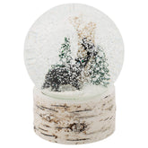 Roman white wash wood black bear front view showing compact winter globe and musical charm