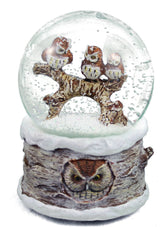 Roman Winter Barn Owls front view showing glass globe and snowy scene benefit: seasonal charm