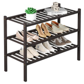 ROMGUAR CRAFT front view of bamboo shoe rack showing compact design and neat storage benefit