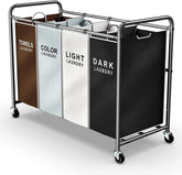 ROMOON front view of four-section hamper cart showing organized benefit