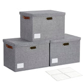 Roobyl front view of three gray boxes showing neat storage benefit