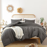 ROSGONIA front view of full charcoal comforter showing clean modern look and cozy feel