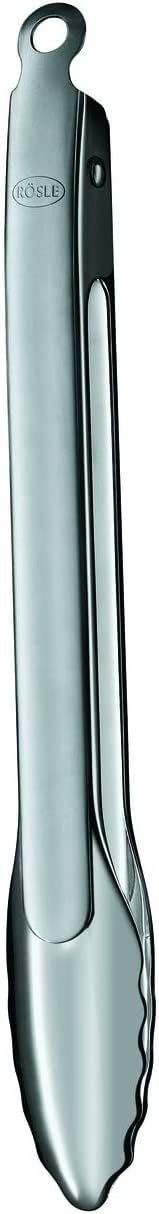 Rösle front view showing full 12-inch tongs and ergonomic shape for versatile use