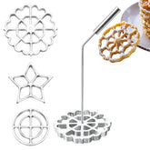 Rotel front view of bunuelos mold set showing three molds and handle for reliable frying