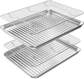 Rottay front view of baking sheet set showing durable stainless finish and fit