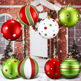 RoundFunny front view of 8-pack lime green and red ornaments showing bold colors and benefit