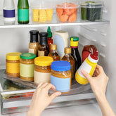 ROWNYEON front view of rectangular lazy susan showing packaging and product benefits