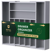 ROYAL CRAFT WOOD front view of gray bamboo 9-slot organizer showing neat layout and accessibility