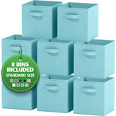 Royexe front view pack of 8 blue bins showing coordinated storage and neat display