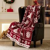 R.SHARE front view of red white throw showing festive design and cozy appeal