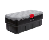 Rubbermaid Action Packer front view showing durable body and secure lid benefit: reliable storage