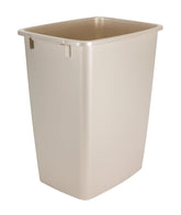 Rubbermaid front view of bisque rectangular wastebasket showing compact footprint