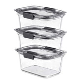 Rubbermaid Brilliance front view showing clear lids and glass bases for organized storage