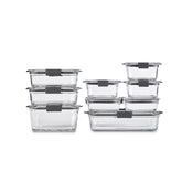 Rubbermaid Brilliance front packaging showing complete nine-piece set and stackability benefit