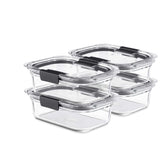 Rubbermaid Brilliance front view showing clear lids and glass bases for easy identification