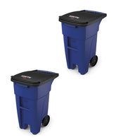 Rubbermaid Commercial BRUTE front view showing durable blue container and capacity benefit