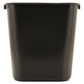 Rubbermaid Commercial Products front view of black 7-gallon wastebasket showing compact fit and professional look