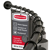 Rubbermaid front view of curved shower rod showing added space benefit