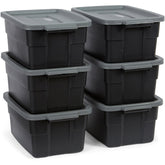 Rubbermaid front view of six-pack box showing stackable benefit