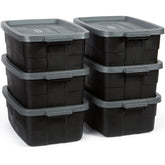 Rubbermaid front view of six-pack totes showing durable storage