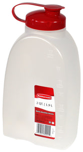 Rubbermaid front view of bottle showing slim fridge-friendly profile and clear markings for easy storage