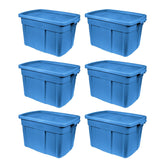 Rubbermaid Roughneck front view of 6‑pack heritage blue showing rugged storage