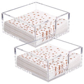 Rubtlamp front view of clear acrylic napkin holder showing neat stack benefit