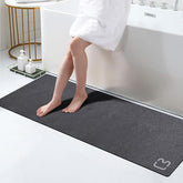 RUERYA dark grey bath mat front view showing sleek long runner and modern style benefit