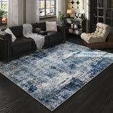 Rugcomf full 5x7 rug view showing vintage blue design and room-enhancing warmth