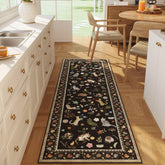 Rugcomf runner front view showing full floral cat design and black tones, decorative impact
