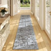 Rugcomf front view showing vintage grey medallion and hallway appeal