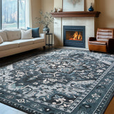 Rugflix front view of dark navy 8x10 rug showing full pattern and cozy appeal